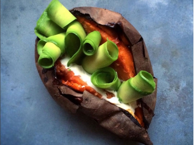 sweet potato with avocado and cottage cheese